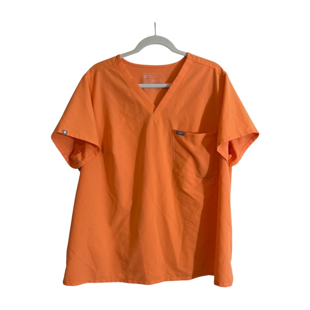 FIGS Catarina Scrub Top Women 3XL Orange V-Neck Short Sleeve Technical 1SW100003